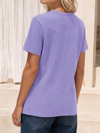 Womens Summer Short Sleeve T-Shirts Trendy Casual Crew Neck Tops Loose Fit Basic Tees