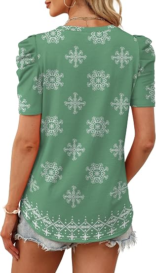 Women Puff Sleeve Crewneck T Shirts Dressy Casual Blouses Spring Outfits Fashion Clothes