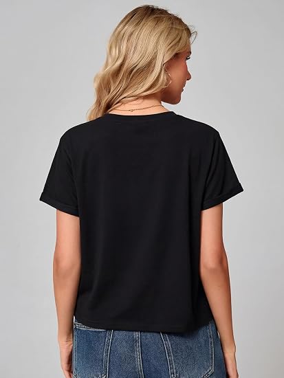 Women's Short Sleeve Cropped T Shirts Summer Crewneck Crop Tops Solid Basic Tees